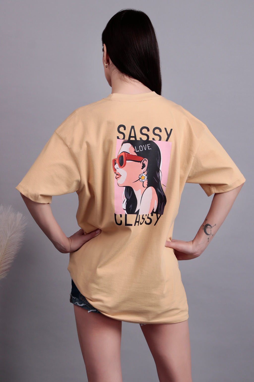 The Beige 'Sassy-Classy' Graphic Oversized Tee